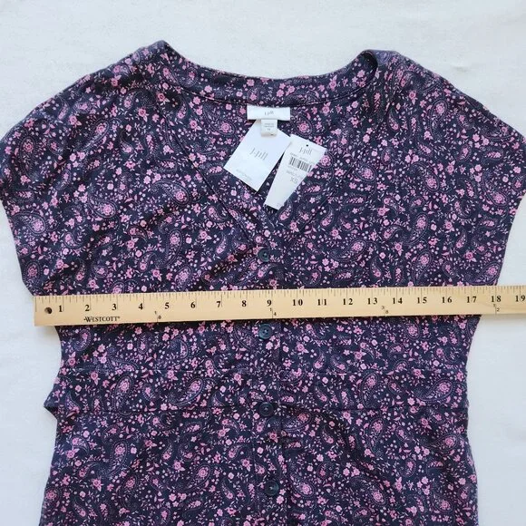 NEW J. Jill Navy Blue & Pink Floral Paisley Button Front Midi Dress Cottagecore - Picture 7 of 7